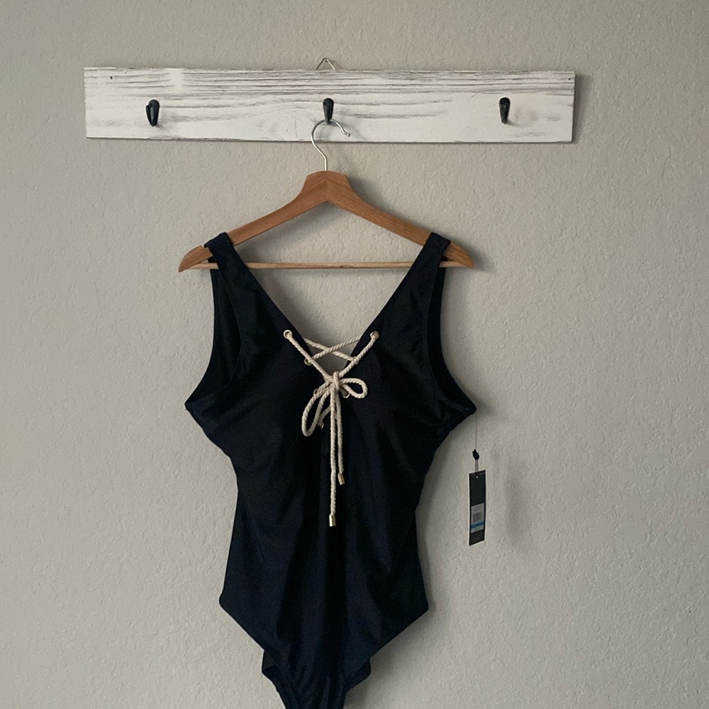 JONES New York Swim XL Black Lace-up Tank